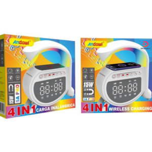 Andowl®4-in-1 Speaker with Bluetooth, Wireless Charger, Alarm Clock + Clock 15W 5A Pro