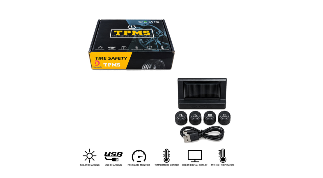 DM®Solar TPMS Tire Pressure Monitoring System with 4 Sensors + Digital Display