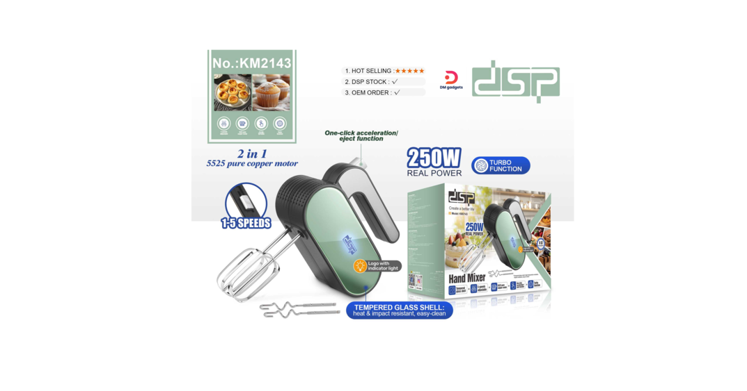DSP®KM2143 250W Hand Mixer 5 Speed Turbo boost Function