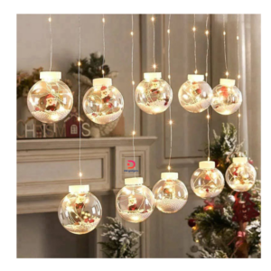 DM®Christmas Curtain Lights, 10 LEDs, Santa Claus, Transparent Balls, Warm White, 3M