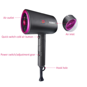 Kemey®KM-9945 Hair Dryer1800W Black-Pink