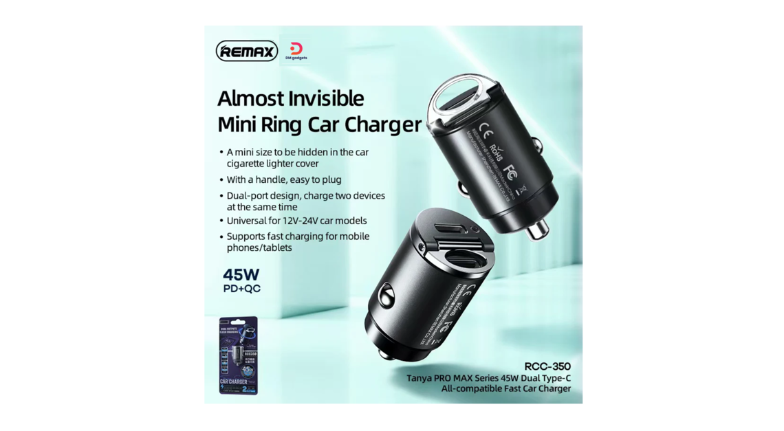 Remax ®RCC350 45W PD+QC Vanya Series Dual Outputs Car Charger – Black